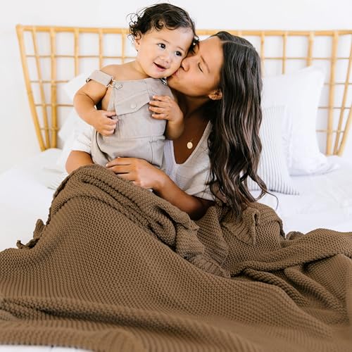 MakeMake Organics Organic Cotton Throw Blanket GOTS Certified Organic Knit Blanket Couch Bed Neutral Fall Colors Soft Cotton Throw Blanket Large (50x60, Brown) - Thumbnail 3
