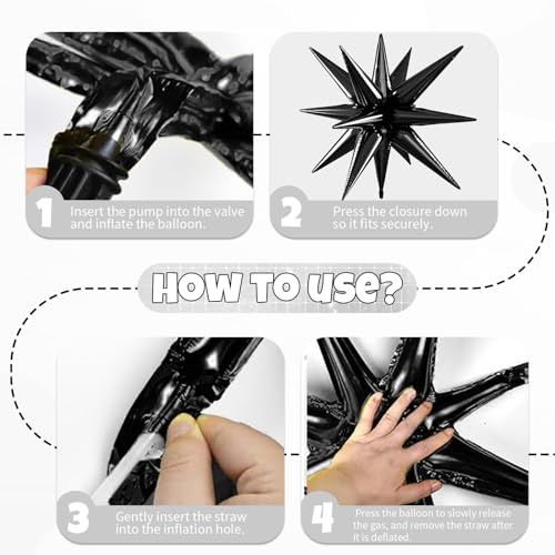 Image of 6pcs 22 inch Black Star Balloons and Disco 4D Large Foil Balloons, Black Foil Star Balloon Silver 4D Aluminum Balloon For Birthday Baby Shower 70s 80s Disco Themed Party Wedding Anniversary Decor