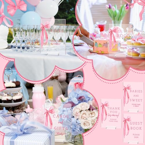 Image of Vercraft 6 Pcs Pink Bow Baby Shower Table Decorations
