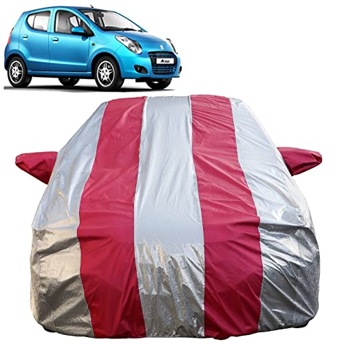Image of Autofact Waterproof Car Body Cover Compatible with Maruti Astar (2008 to 2014) with Mirror Pockets (Pink Stripes with Shinning Silver Fabric /Waterproof Cover)