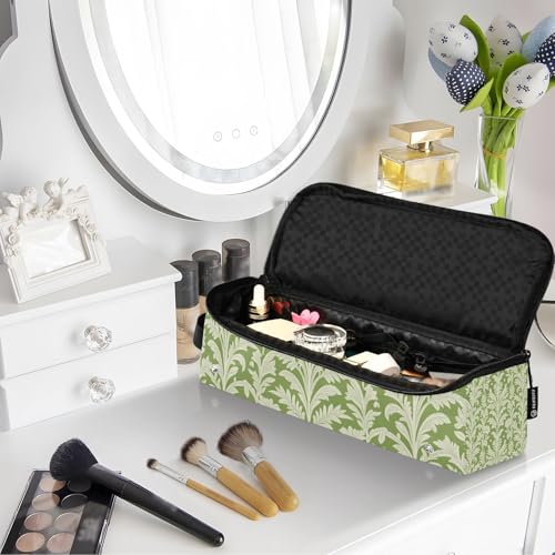Bolsa de viaje para herramientas de cabello con tapete para plancha y organizador portátil para rizador, plancha, secador y accesorios, blanco con hojas y pájaros verdes miniatura 7