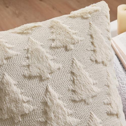 Image of MIULEE Christmas Throw Pillow Covers Lumbar Beige Christmas Decorations Xmas Tree 12x24 Pillow Covers Soft Plush Faux Wool Pillowcases Holiday Festivals Winter Home Decor Sofa Couch Bed Porch