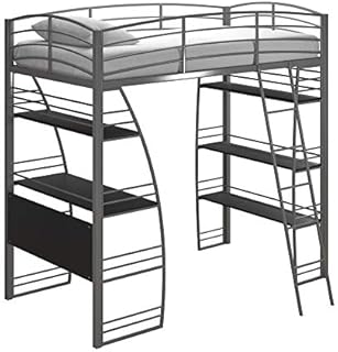 DHP Studio Loft Bunk Bed Over Desk and Bookcase with Metal Frame - Twin (Gray)