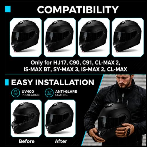 Image of PSLER Shatterproof Helmet Visor for HJ17,C90,C91,SY&CL-MAX 3,Black | Impact-Resistant ,UV400 Protection, Motorcycle Tinted Face Shield for HJ17,C90,C91,CL-MAX 2, IS-MAX BT, SY-MAX 3, IS-MAX 2