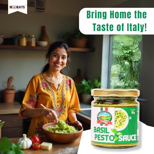Image of CANEEN Basil Pesto Sauce - | Authentic Italian Recipe, Ready to Use, Perfect for Pasta, Sandwich,wraps|Simple Meals and Sides Creamy Pesto| Italian Toppings Sauce