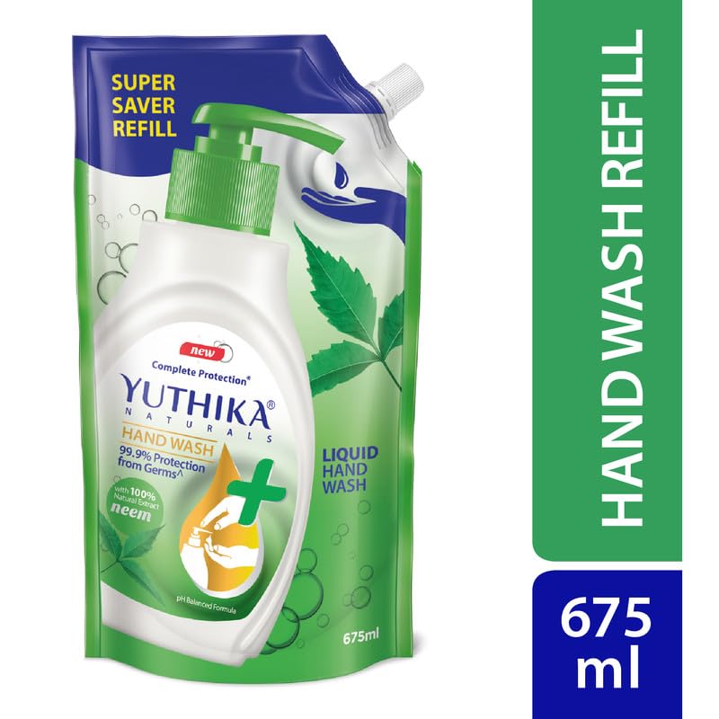 Yuthika Germ Protection Neem Hand Wash liquid Refill 675ml | Antibactirial Handwash with PH balanced Formula