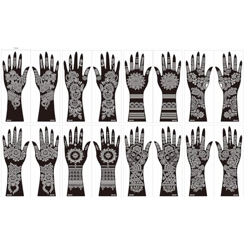 Henna Tattoo Stencils, 8 Sheets Hand Designs for Women and Girls, Temporary Tattoo Kit