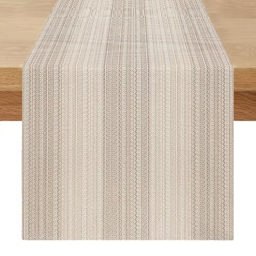 Camino de Mesa Beige Marrón Rayas 40 x 180 cm Camino de Mesa Moderno Primavera Verano Rustico Rectangular Rústico Otoño Lino Decorativa Casera para Mesas de Comedor Fiesta