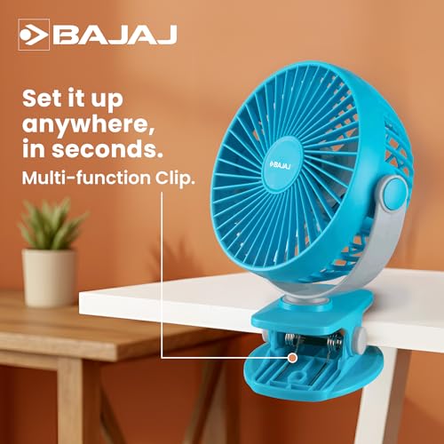 Image of Bajaj Pygmy Mini Fan 110MM | USB Charging | Multi-Clip Function | Rechargeable | 4-Hr Back-up | Silent Operation | Longer Battery Life | Energy Efficient | Portable 【Blue】