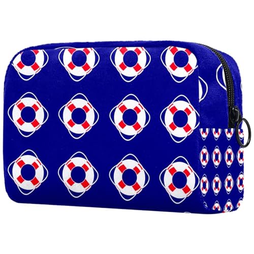VAPOKF Nautical Travel Lifebuoy Blue Cosmetic Bag for Women, Travel Toiletries Bags Large Makeup Handy Pouch Organizer Bag with Zipper
