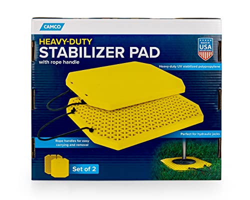 Image of Camco Extra Large Stabilizer Jack Pads - Helps Stop RV Jacks from Sinking into Soft Ground - Includes Rope Carry Handles & Each Measures 17 inch x 15 inch x 1 inch - Crafted of Heavy-Duty Polymer - 2-Pack (44545)