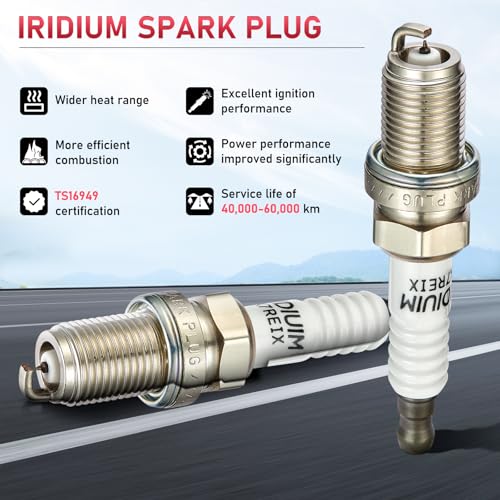 Image of BKR7EIX Iridium Spark Plugs 4 Pack Compatible with Honda Civic VW Passat Golf Jetta Scirocco 1.6L 1.8L 2.0L L4 Engine Replacement for 2551 SP1011 9770 2667 Spark Plug