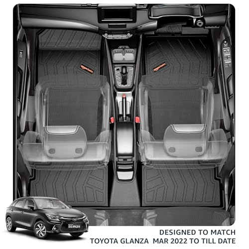 Image of Amazon Basics - 5D Car Floor Mats for Glanza (Mar 2022-Present, Black) | Custom Fit | All-Weather Protection| TPE