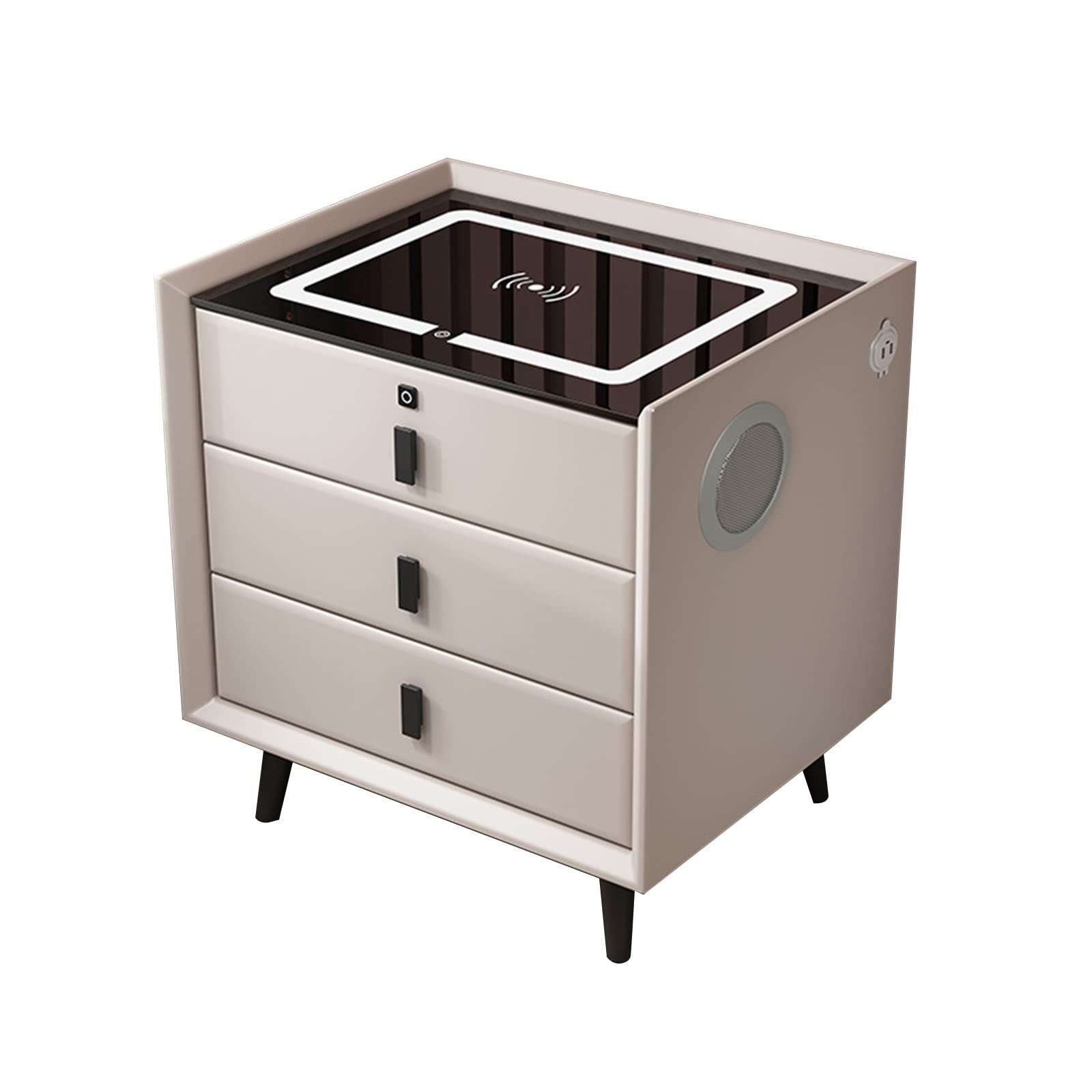 Table de nuit intelligente avec chargeur sans fil et enceinte Bluetooth beige