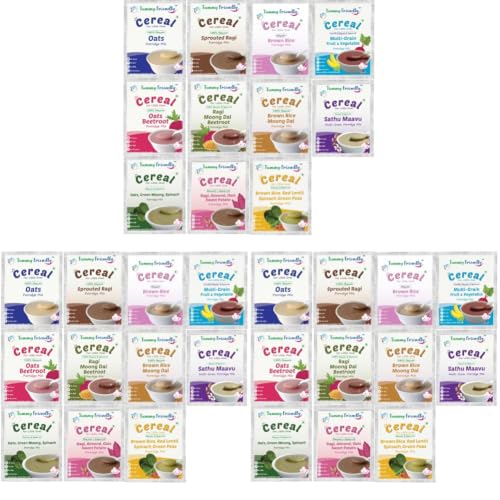 Image of TummyFriendly Foods Sprouted Porridge Mixes | Made of Sprouted Ragi Powder, Sprouted Whole-grains, Sprouted Pulses, Fruit, Vegetables and nuts For Little Ones | No Sugar, No Salt, No Milk, No Chemicals, No Pesticides & No GMO | Maximum Possible Nutrition From Real Food | Shelf-life 6 Month | Combo1n2n3 Trial Packs | 11 Baby Packs, 50g Each