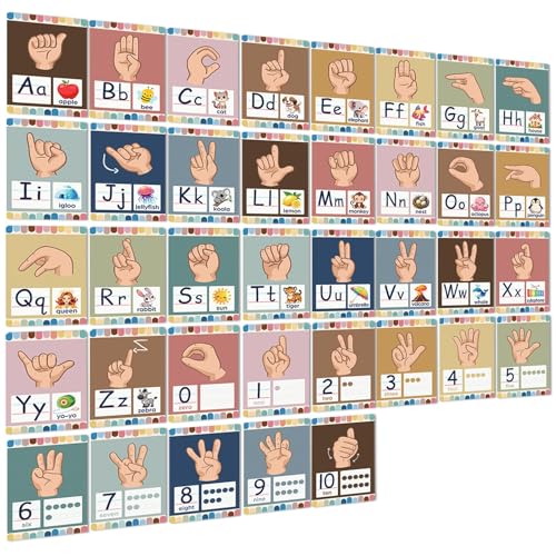 Bohemia 37 Children's Sign Language Poster Alphabet Set - Toddler ASL Poster for Classroom Decoration