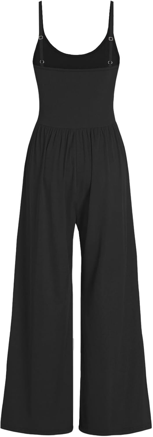AUXDIO Women's Casual Sleeveless Jumpsuits One Piece Spaghetti Strap Crew Neck 2025 Wide Leg Pant Romper with Pocket - Image 2