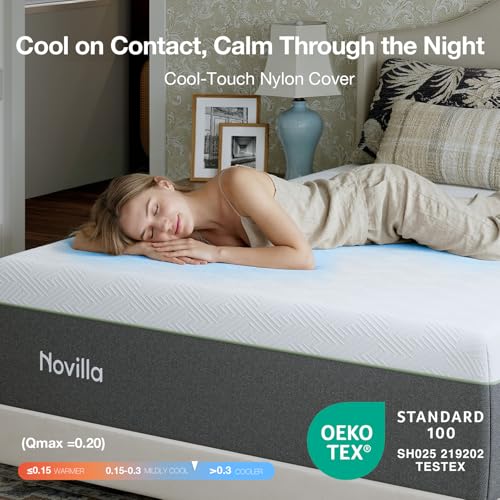 Image of Novilla Bliss Green Tea Memory Foam Twin Mattress, Twin Mattress 10 Inch for Refreshing Sleep with Cool-Touch Nylon Cover, Zone Support & Pain Relief with CertiPUR-US Certified Foams