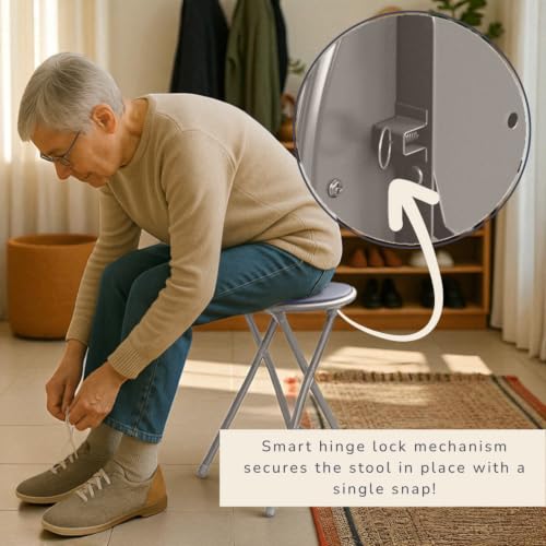 Image of Lavish Home Folding Stool with Padded Backless Seat Set of 4, Gray, 24 inch | Counter Height Bar Stools with 225lb Capacity, Portable Indoor & Outdoor, Extra Seat for Kitchen, Rec Room or Camping