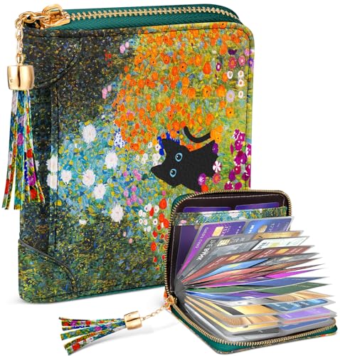 Image of Bistup 40 Slots Credit Card Holder for Women Girls, Cat Flower