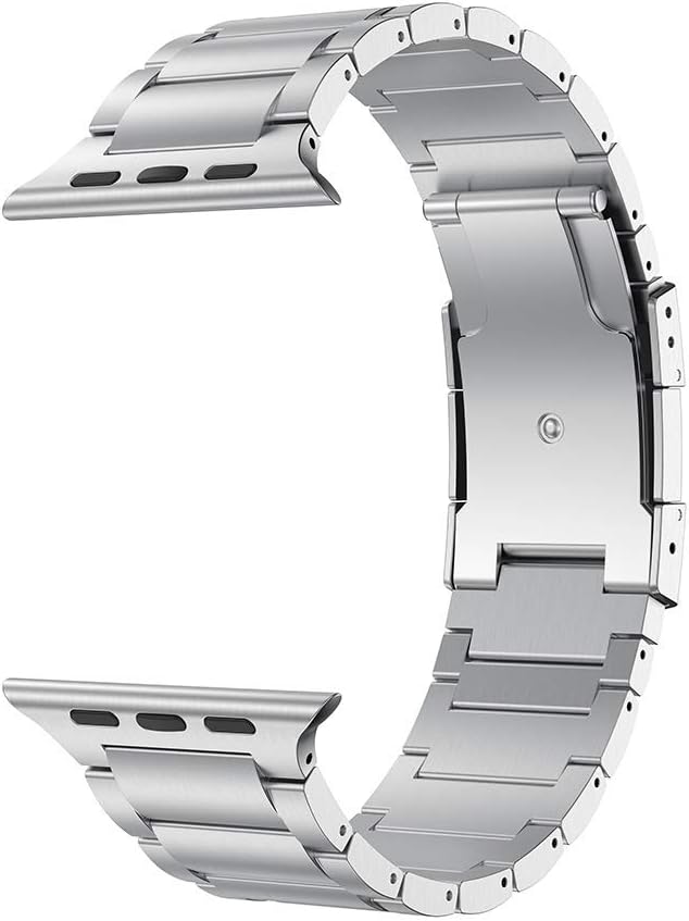 Compatible for Apple Watch 49mm 45mm 44mm 42mm Bands, Titanium Metal Replacement Wrist Strap with Double Button Clasp for Apple Watch Ultra & SE Series 8 7 6 Series 5 4 3 2 1 Watch Bands-Silver