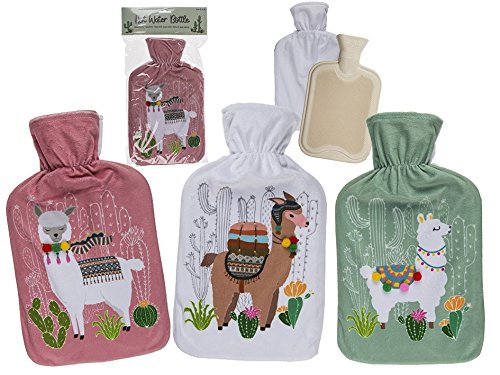 Image of Llama 18x34cm Hot Water Bottle and Cover Holds 1.7l - 3 Assorted Colours