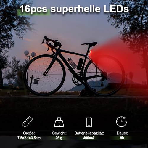 toptrek Rücklicht Fahrrad Sichtweite 200 Metern | Bike Rear Light Led StVZO Zugelassenes | Fahrrad Rücklicht USB-C Aufladbar Batterie | Fahrradlicht Hinten IPX5 Wasserdicht für Rennrad, MTB, E-Bike