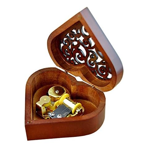 WESTONETEK Heart Shaped Vintage Wood Carved Mechanism Musical Box Wind Up Music Box Gift for Christmas/Birthday/Valentine's Day, Melody You are My Sunshine Cover