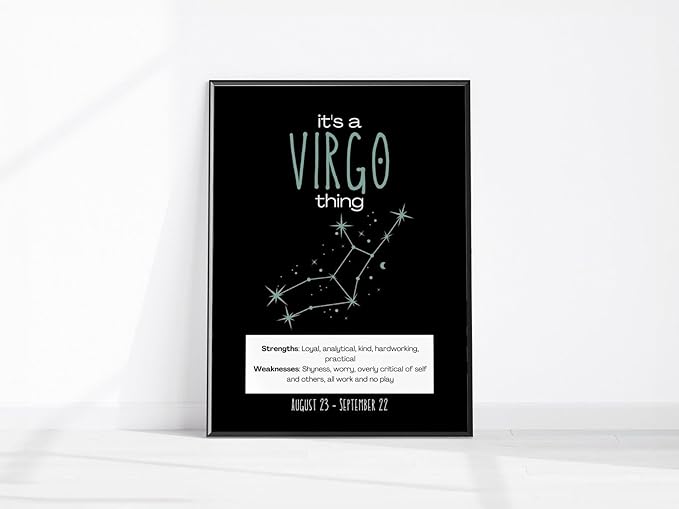 Virgo Zodiac Poster - Boho Wall Art Print Featuring the Virgo Constellation and Star Chart for Horoscope Decor in Bedroom or Living Space