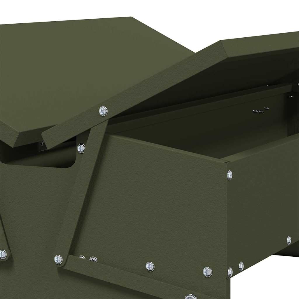 Comedero gallinas metal verde oliva 75 x 53 x 20,5 cm, alimentador gallinas con pedal de acero resistente, diseño funcional para jardín o terraza, montaje fácil con destornillador,