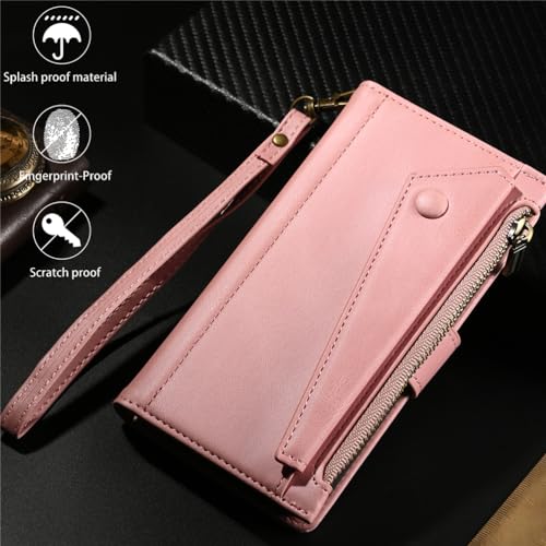 Étui pour Honor X9A à rabat aimanté et compartiment zippé couleur rose - 6