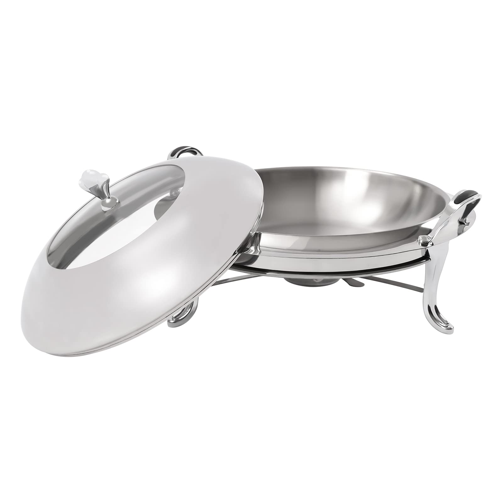 Chafing Dish, scaldavivande rotondo a buffet caldo da 3 l, in acciaio inox, contenitore termico rotondo a buffet, con coperchio