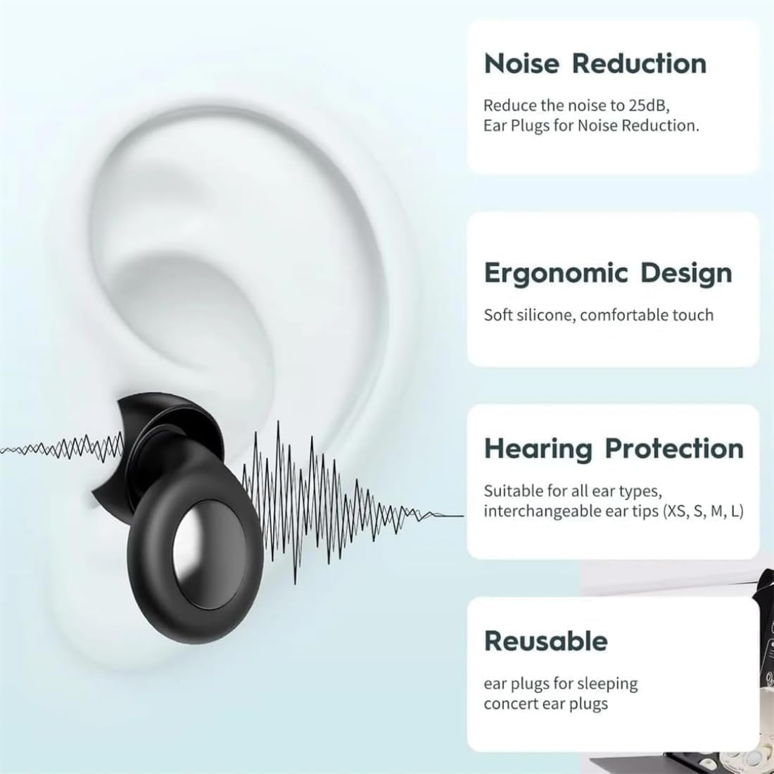 2026 Hushnixi Earplugs for Snoring - 35dB Noise Reduction Hushnixi Earplugs for Sleeping Pro, Reusable Waterproof Silicone Quiet Earbuds for Snoring, Work, Travel, Focus, Study&Concert (Blue)