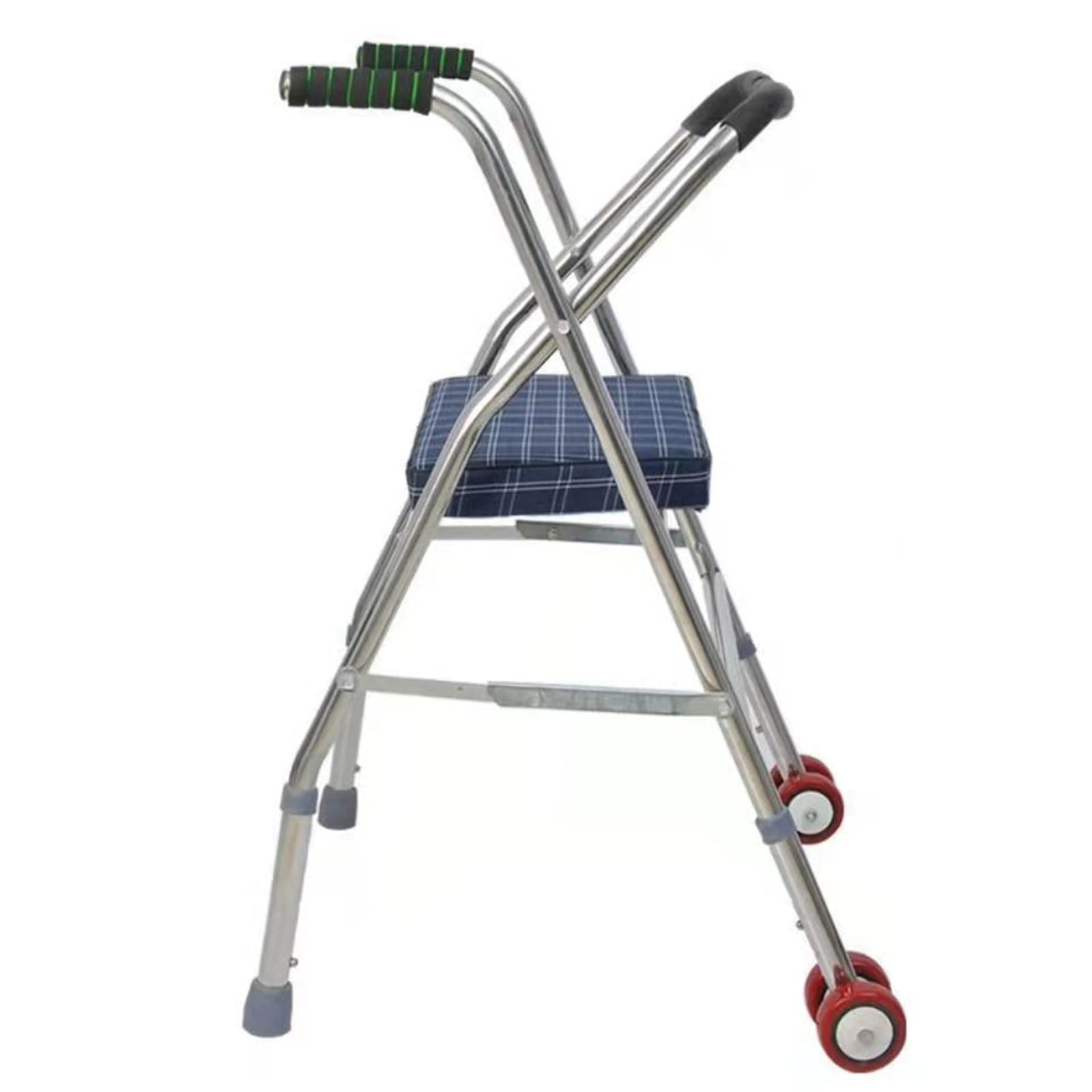 BASII Andador con Ruedas y Asiento, Andador de 2 Ruedas, Andador con Asiento, Andadores para Personas Mayores, Marcos Plegables para Adultos, Andador de Interior,Silver (Silver)