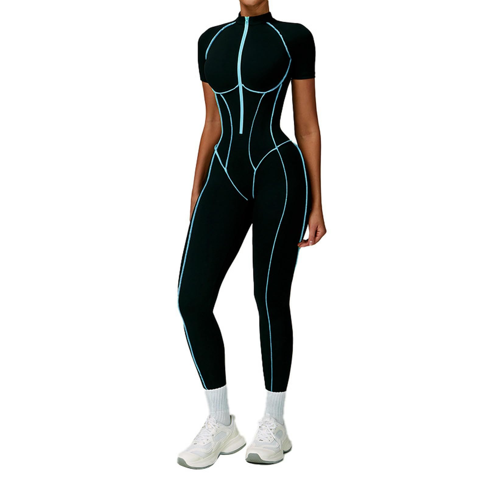 Mono de yoga azul para mujer con espalda descubierta y diseño ajustado de fitness