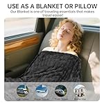 Travel Blanket and Pillow-2-in-1, Ultra-Soft&Compact, One-Piece Airplane Blanket with Hand Luggage Belt and Backpack Clip,Travelers Accessories Gifts, 61x43 Inches (Dark Grey) - Image 3