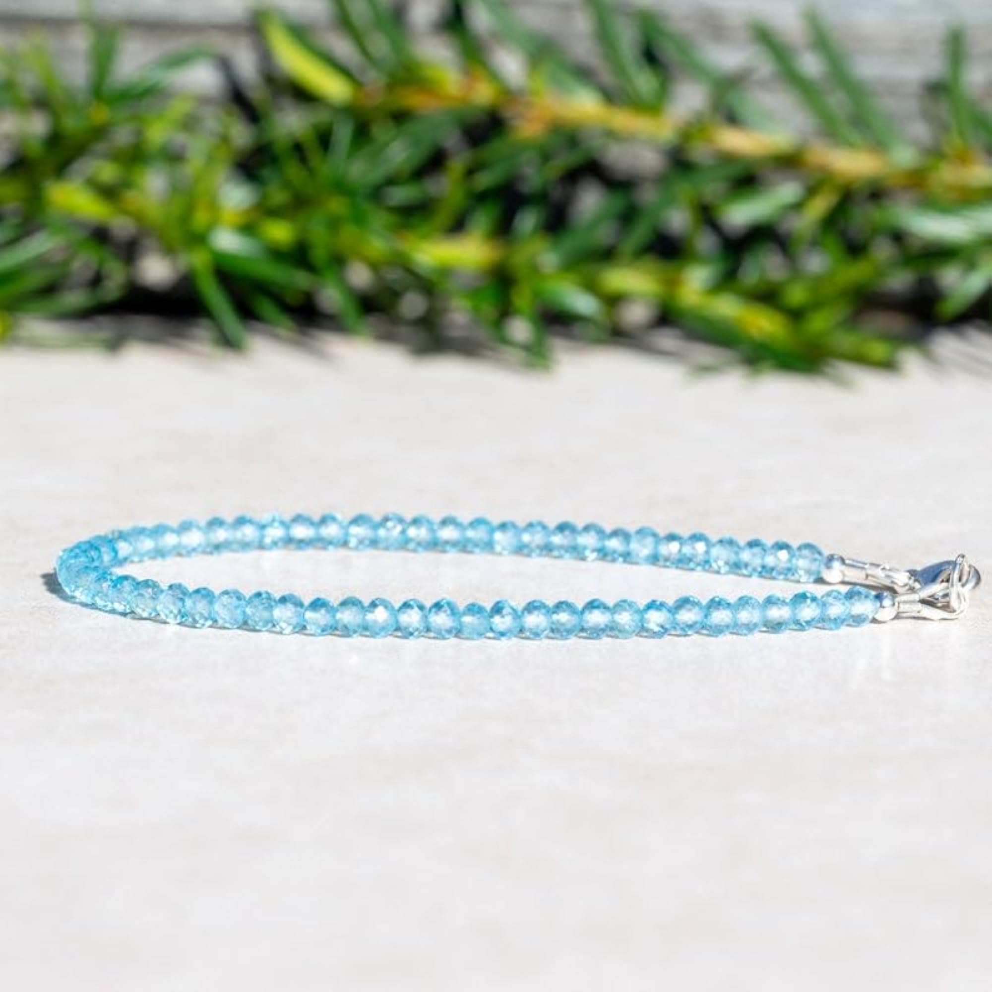 Blue Topaz Round Faceted Bracelet, Adjustable