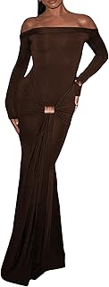Sexy Off Shoulder Maxi Dress for Women Bodycon Stretchy Long Sleeve Wrap Dresses Party Cocktail Mesh Dresses