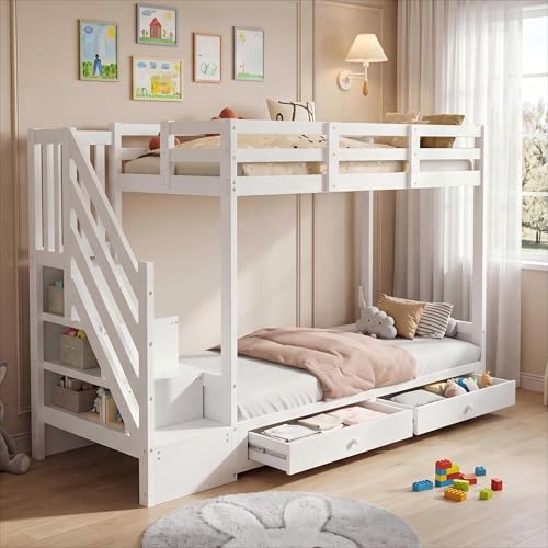 Raeln Litera de Estilo Moderno como Cama Alta de 90x200 en Madera Maciza con Escalera, Cajones y un Sofa Plegable para Habitacion de los Adolescentes en el Gran hogar Leal