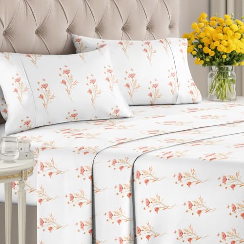 King 4 Piece Floral Sheet Set - Soft, Breathable & Cooling - Wildflower by CGK Unlimited - Used condition - US$32.66