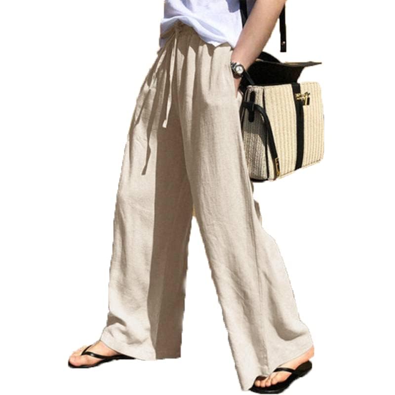 LOAIHA Linen Pants for Women Casual Elastic High Waisted Wide Leg Pants Loose Flowy Drawstring Trousers