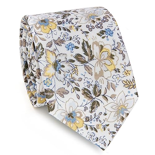 Image of JESLANG Men's Cotton Printed Floral Tie 2.56 inch Skinny Narrow Necktie Various Designs
