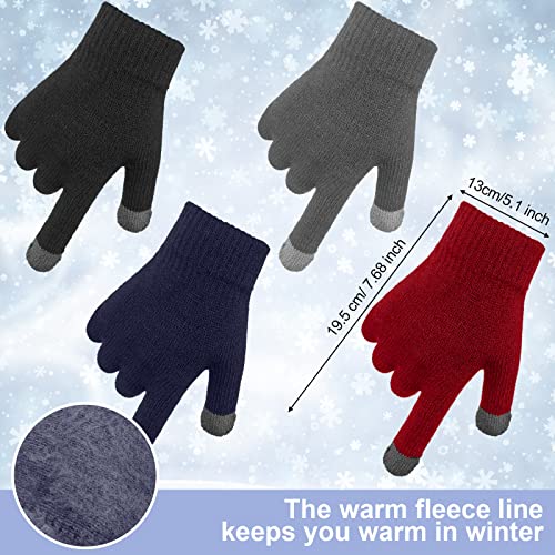 12 Pieces Kids Winter Hat Glove Scarf Sets Thick Fleece Lining Cap Knitted Beanie Warm Touchscreen Mitten Neck Warmer Gaiter for Boys and Girls, Age 5-143