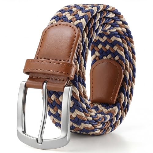 Image of SUOSDEY Men Stretch Braided Belt, Elastic Belt for Jeans Pants Casual Golf Belt 1 3 /8 inch