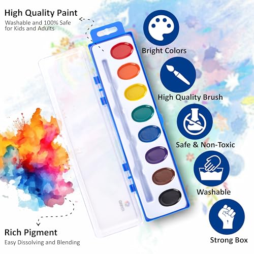 Image of 12 Pack Water Color Paint Sets for Kids - Non-Toxic 8 Color Kits