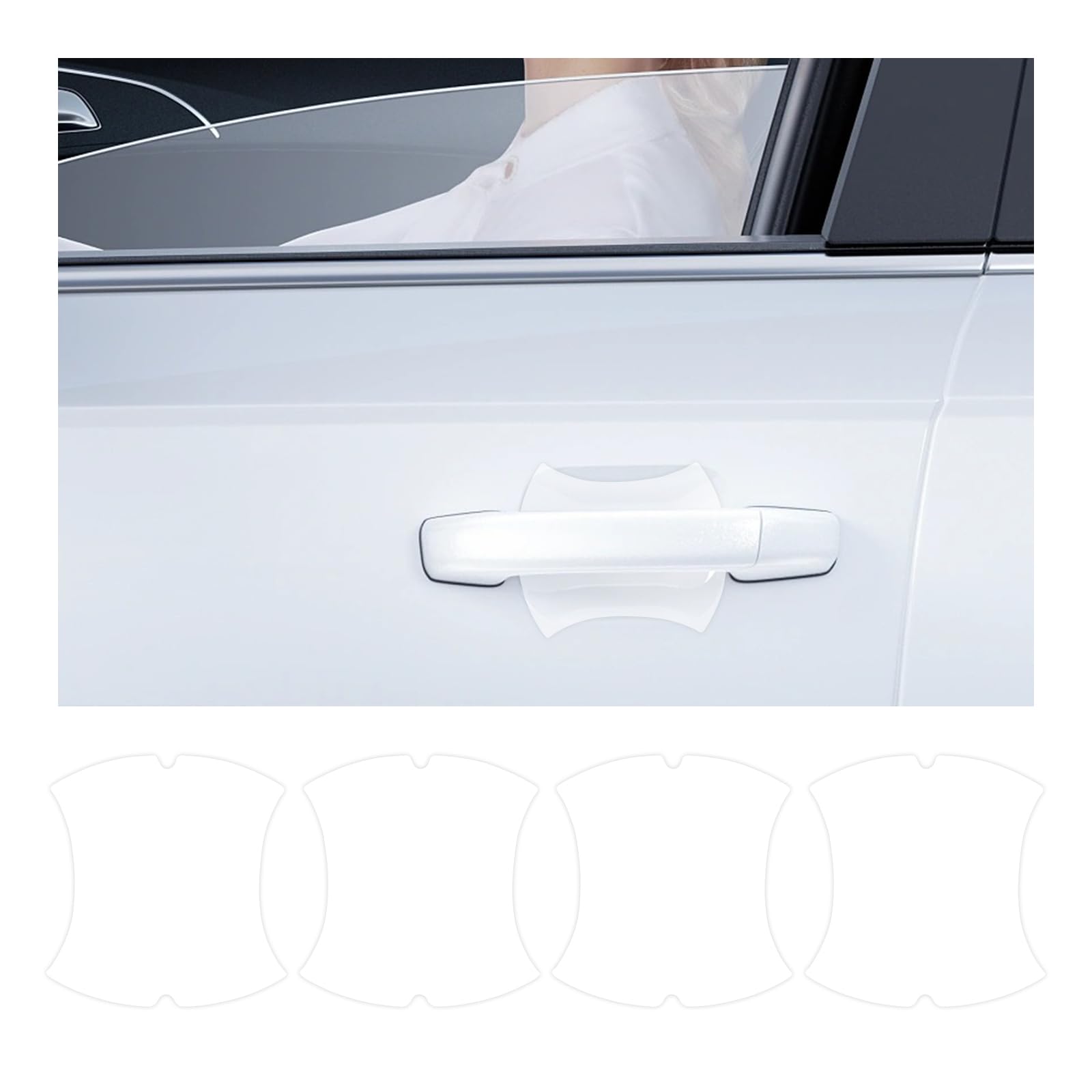 4PCS Car Door Handle Sticker, Non-Marking Carbon Fiber Auto Door Handle Protective Films, Anti-Scratch Automotive Door Cup Protector, Universal Car Accessories (Transparent)