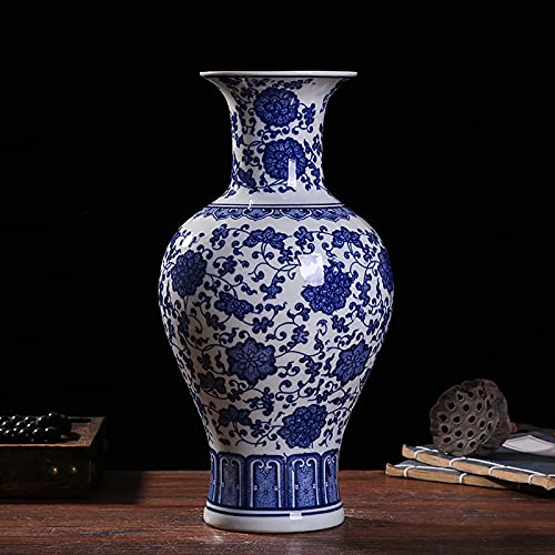 Blaues Und Weißes Porzellan Vase,Hand-gemalt Dekorative Blumenvasen Tall Vase Für Hochzeit Home Office Dekor,Chinesisch Jindezhen Glasur Keramik Vase-R 11x32cm(4x13inch) Cover