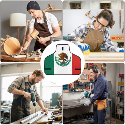 Delantal de trabajo con bandera de México y bolsillos miniatura 6