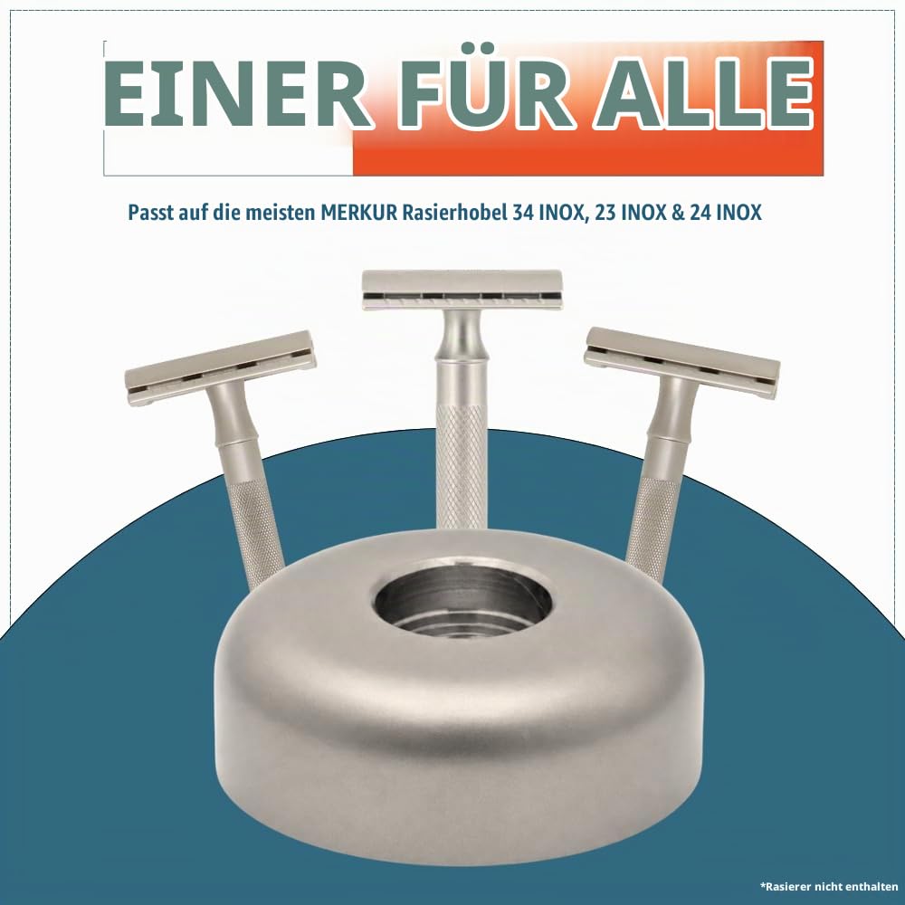 MERKUR Rasierständer INOX 4011 | rutschfest | Edelstahl, satiniert | passt für Rasierhobel 23 INOX, 24 INOX und 34 INOX | Made in Germany