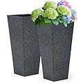 Autodaya 28" Large Tall Square Planters for Outdoor Plants, Set of 2 V-Shaped Planter Box with Black Terrazzo Look, Durable and Weather Resistant, Ideal or Garden, Patio, Porch or Home use.